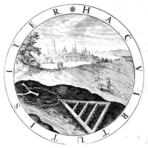 Emblema de George Wither. Este emblema representa la ipsilon como dos caminos, el de la virtud y el del vicio